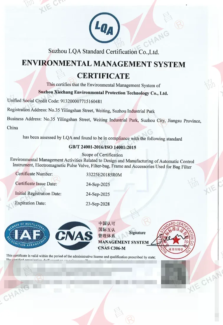 Сертификат системы экологического менеджмента ISO 14001:2015