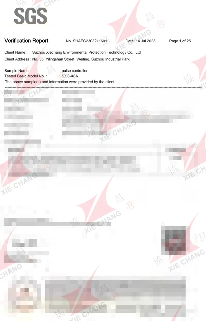 Протокол проверки China RoHS — контроллер импульсной продувки SXC-X8A