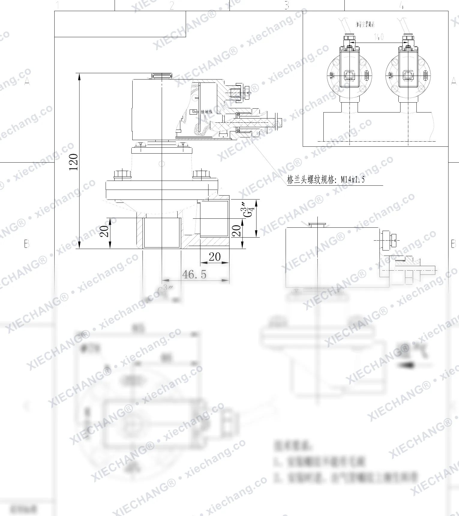 DCF-F-Z-20-C(304) · 3/4" · угловой взрывозащищённый импульсный клапан — Монтажный чертёж