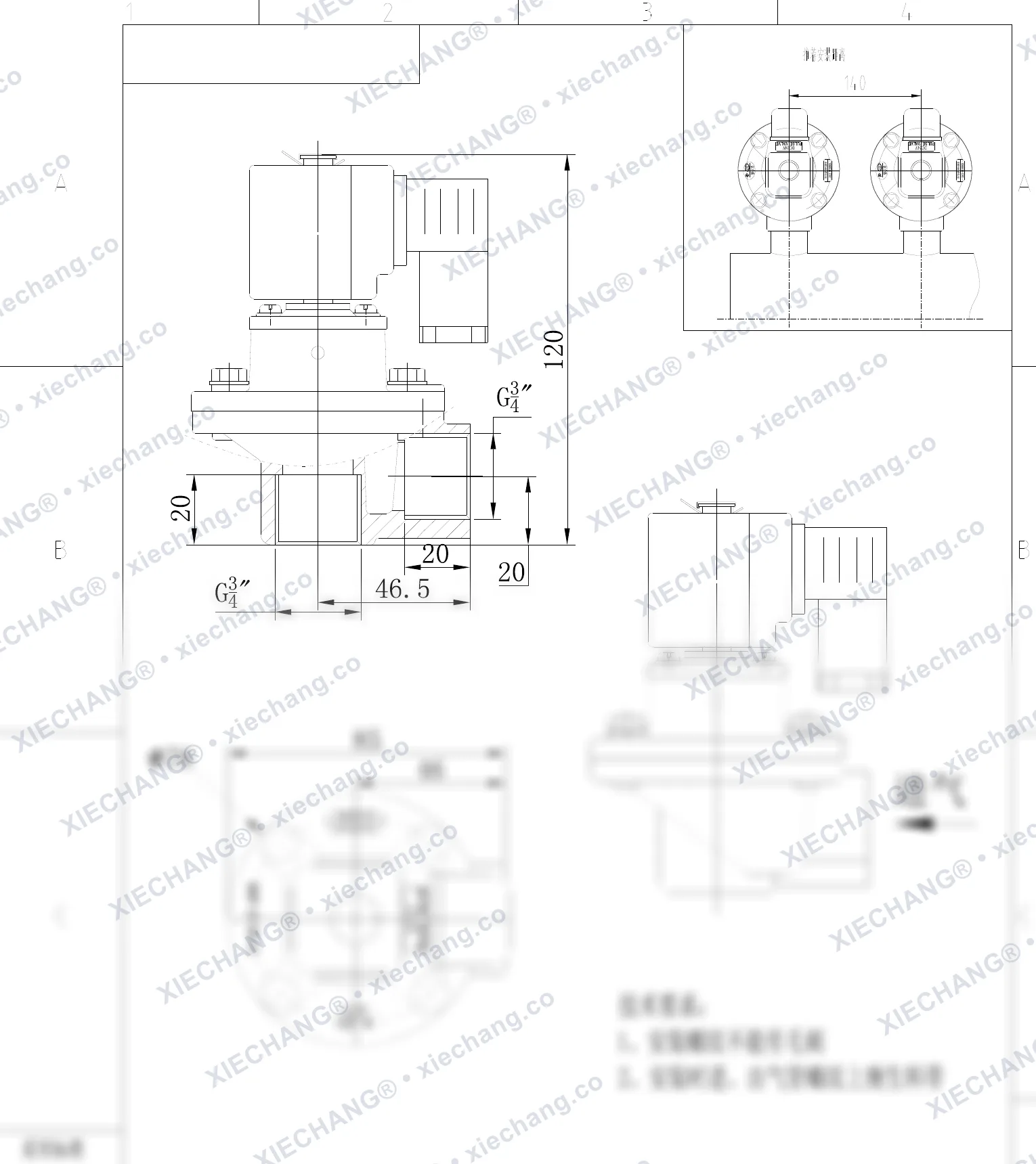 DCF-Z-20-C(304) · 3/4" · угловой импульсный клапан — Монтажный чертёж