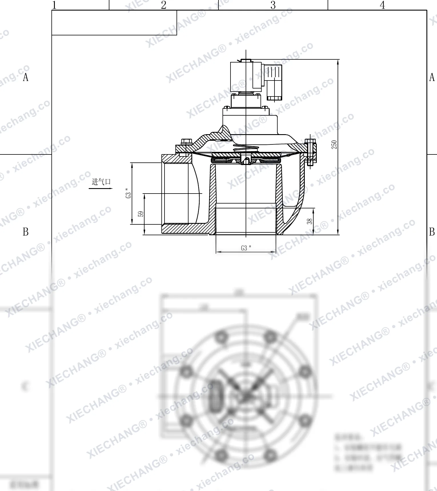DCF-Z-76S · 3" (DN76) · угловой импульсный клапан — Монтажный чертёж